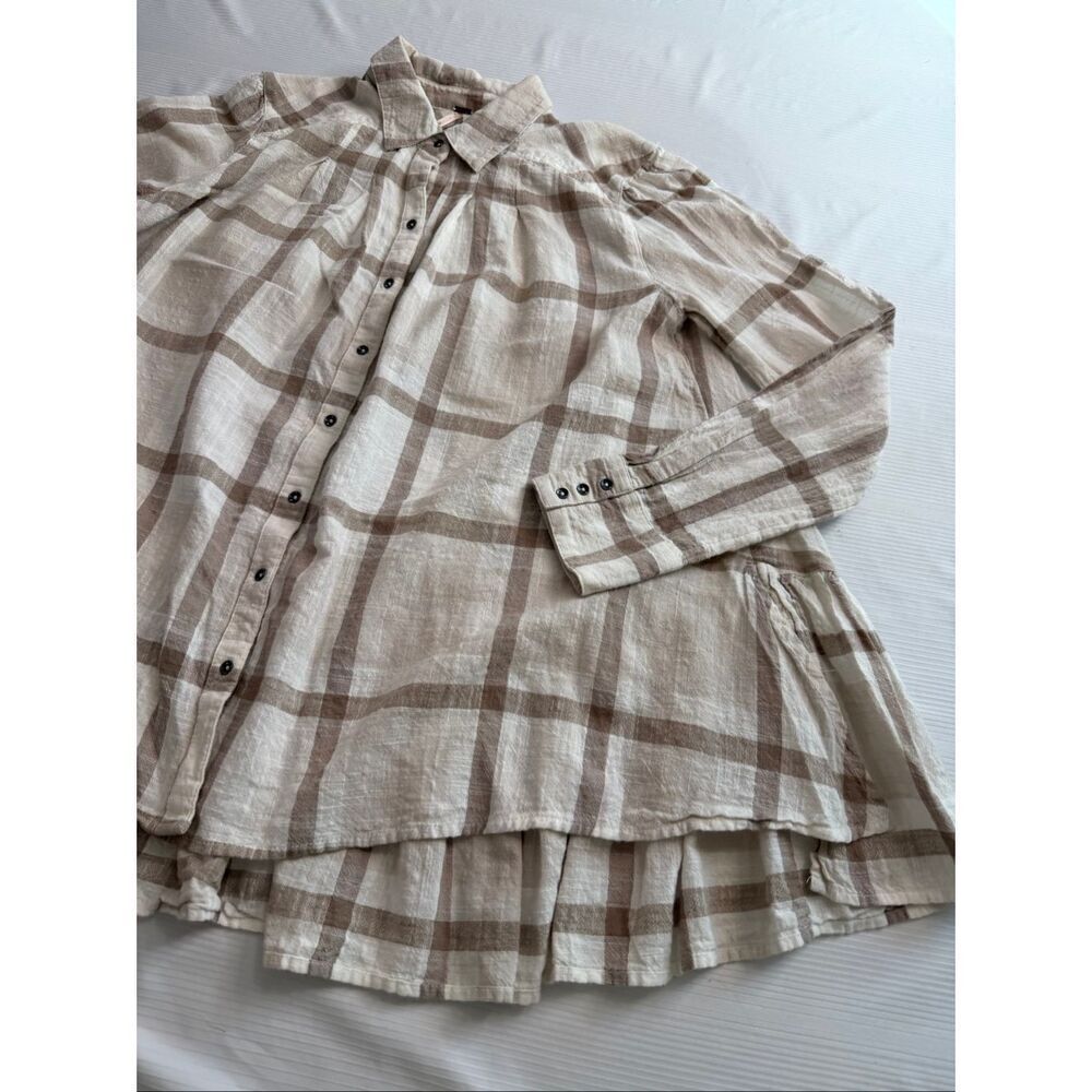 Free People Peppy In Plaid Button Up Ruffle Back Size Medium - Picture 2 of 10
